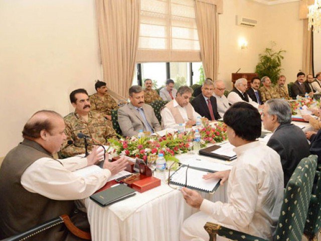 prime minister nawaz sharif chairs a meeting to review progress on implementation of the national action plan nap at the pm 039 s house in islamabad on september 10 2015 photo pid