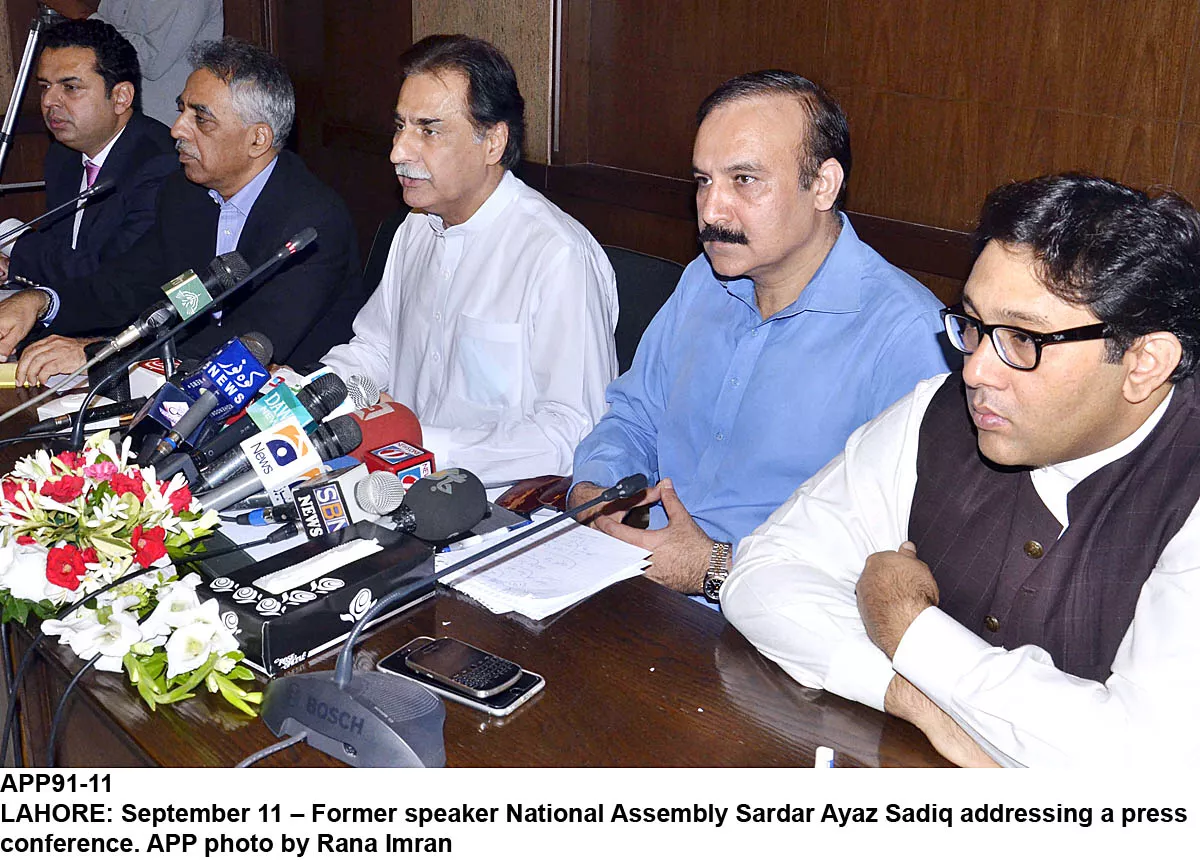 former national assembly speaker ayaz sadiq addressing the media on friday photo app former national assembly speaker ayaz sadiq addressing the media on friday photo app