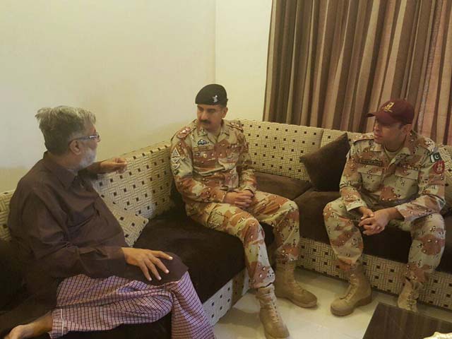 rangers officials met injured mqm mna rashid godil at his residence in karachi