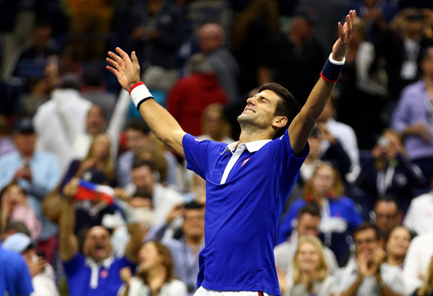 novak djokovic of serbia celebrates after defeating roger federer of switzerland during their men 039 s singles final match on day fourteen of the 2015 us open at the usta billie jean king national tennis center photo afp