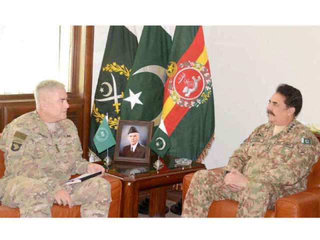 general jon f campbell and general raheel sharif exchange views at ghq photo inp general jon f campbell and general raheel sharif exchange views at ghq photo inp