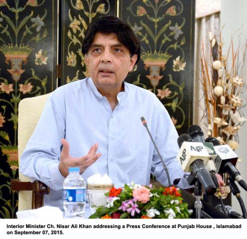 interior minister chaudhry nisar ali khan addressing the media in islamabad on monday photo pid interior minister chaudhry nisar ali khan addressing the media in islamabad on monday photo pid