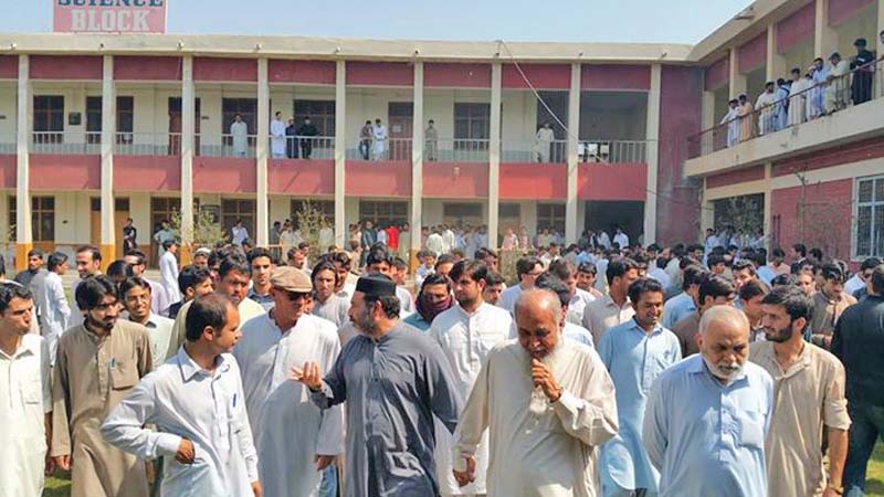 students at bacha khan university protest against the administration for imposing a fine on them for late payment of admission dues photo express