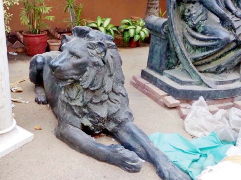 the case of the bronze lion statues has caused contention between the kmc and the mohatta palace administration photo express