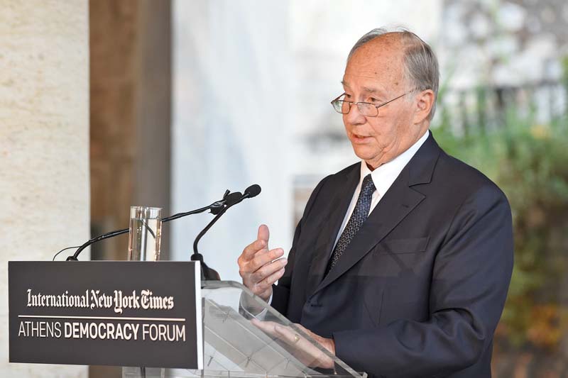 prince karim aga khan speaks at the stoa of attalos in athens on the occasion of the international day of democracy photo pr