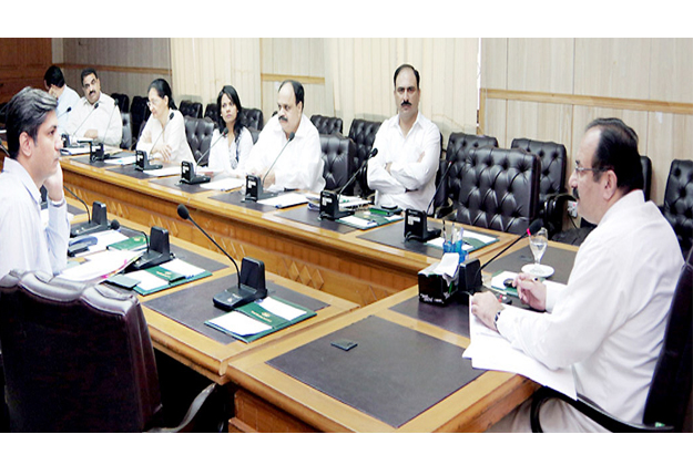 minister for education and sports rana mashhood ahmed khan presiding over a meeting photo nni