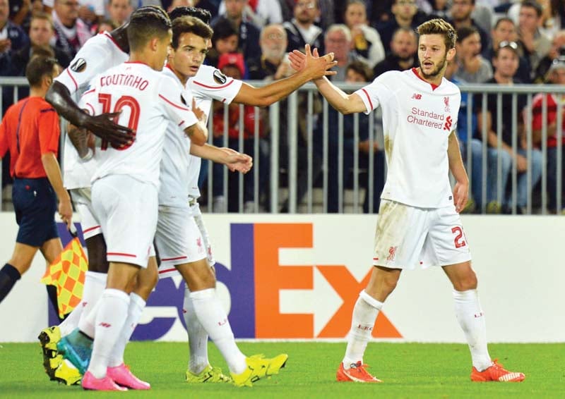 adam lallana had given liverpool the lead but a late strike by bordeaux s jussie denied all three points to the reds photo afp