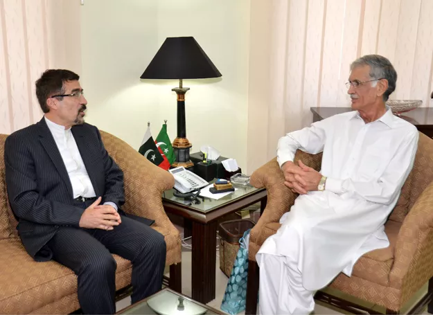 chief minister pervez khattak talking to iranian ambassador stationed peshawar at his office photo online chief minister pervez khattak talking to iranian ambassador stationed peshawar at his office photo online
