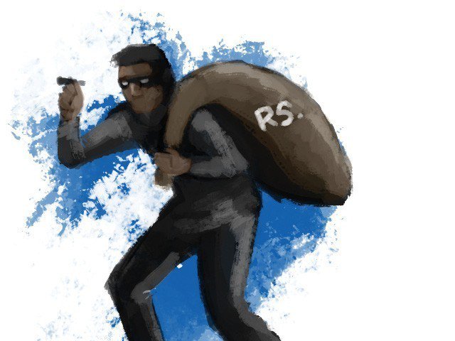 bank officials told the police that more than rs5 million were robbed stock image