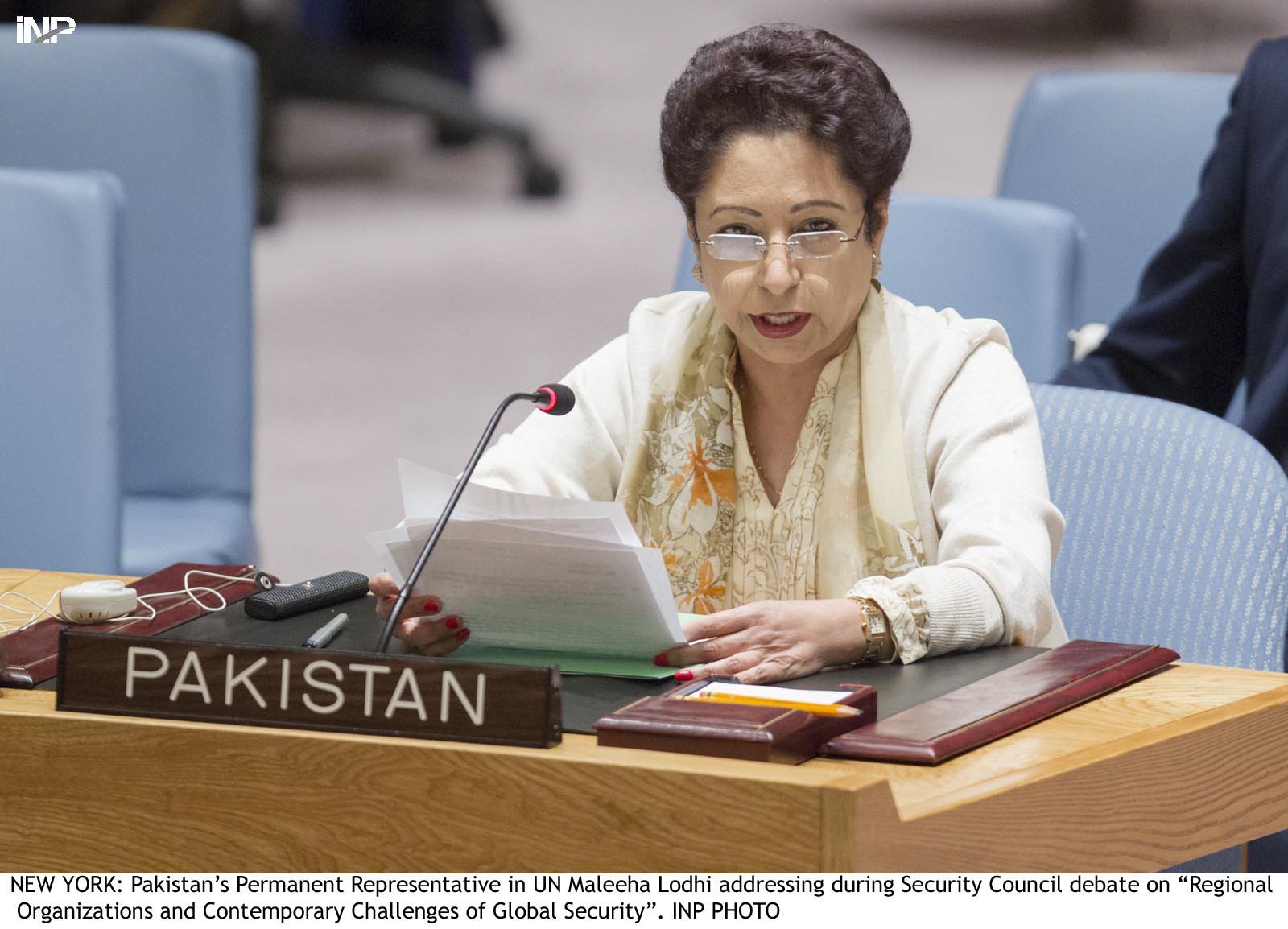 in this file photo pakistan 039 s permanent representative in un maleeha lodhi addresses the security council photo inp