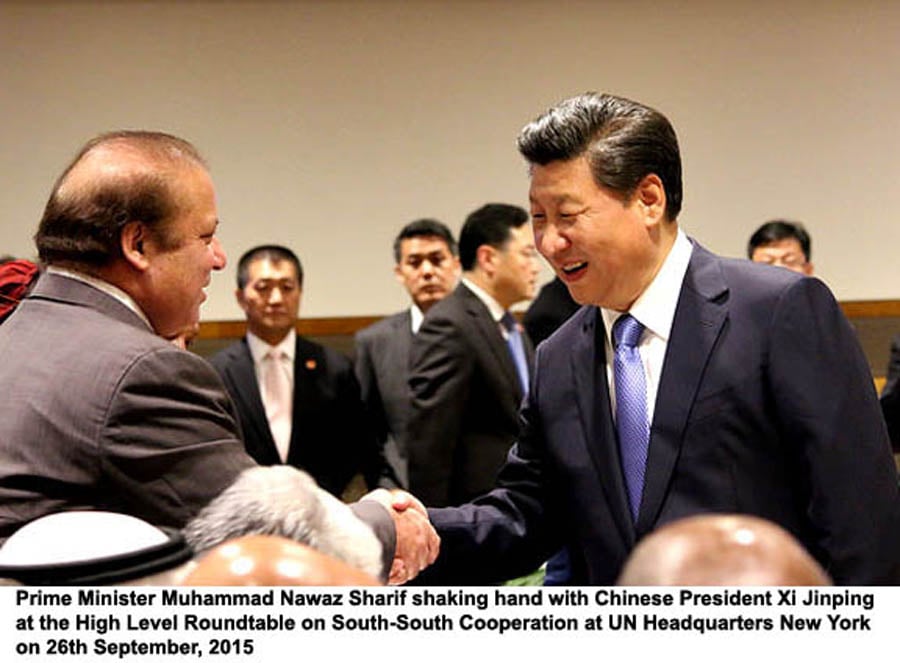 prime minister nawaz sharif shakes hands with chinese president xi jinping at the high level roundtable on south south cooperation at un headquarters in new york on september 26 2015 photo pid