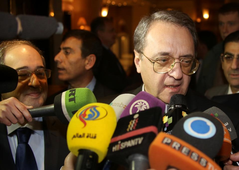 russian deputy foreign minister mikhail bogdanov r has announced a new round of syria peace talks that include the us and iran photo afp