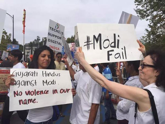 protesters hold a protest against indian prime minister narendra modi who recently visited silicon valley and met facebook ceo mark zuckerberg photo twitter