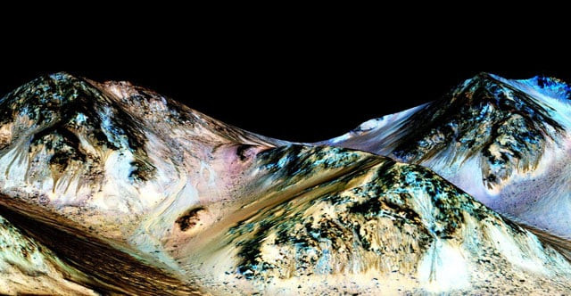a handout image made available by nasa on september 27 2015 shows dark narrow 100 meter long streaks called recurring slope lineae flowing downhill on mars inferred to have been formed by contemporary flowing water photo afp a handout image made available by nasa on september 27 2015 shows dark narrow 100 meter long streaks called recurring slope lineae flowing downhill on mars inferred to have been formed by contemporary flowing water photo afp