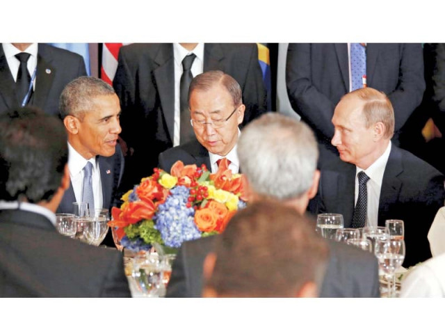 barack obama ban ki moon and vladimir putin speak over lunch at the un headquarters photo reuters barack obama ban ki moon and vladimir putin speak over lunch at the un headquarters photo reuters