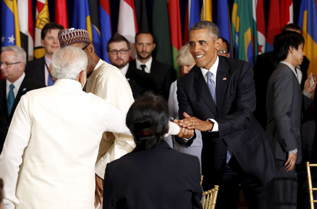 us president barack obama and india 039 s prime minister narendra modi shake hands during the luncheon at the united nations general assembly in new york september 28 2015 photo reuters