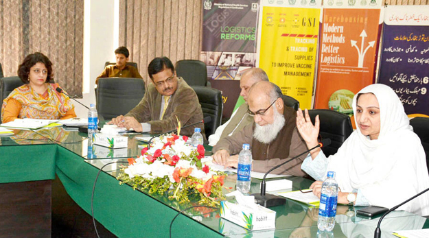 minister for national health services regulations and coordination saira afzal tarar chairing a meeting on national plan of switching from topv to bopv in the routine immunisation photo nni