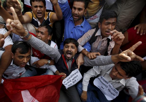 nepalese student take part in a protest shouting anti indian slogans near the indian embassy in kathmandu nepal september 28 2015 photo reuters