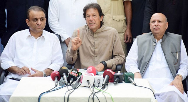 pakistan tehreek e insaf pti chairman imran khan holds a press conference in lahore on september 30 2015 photo nni