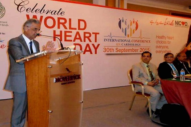 the provincial health minister jam mehtab hussain dahar speaking at the conference photo express