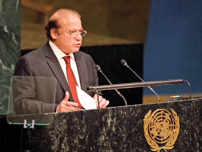 pm nawaz sharif addresses the 70th session of the united nations general assembly photo afp