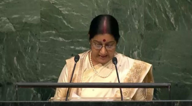 indian foreign minister swashma swaraj addresses the 70th unga session in new york on october 1 2015 photo un indian foreign minister swashma swaraj addresses the 70th unga session in new york on october 1 2015 photo un