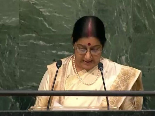 indian foreign minister swashma swaraj addresses the 70th unga session in new york on october 1 2015 photo un indian foreign minister swashma swaraj addresses the 70th unga session in new york on october 1 2015 photo un