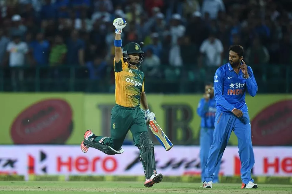 south africa 039 s jp duminy c celebrates after victory as india 039 s s aravind looks on in the first t20 cricket match between india and south africa at the himachal pradesh cricket association stadium in dharamsala on october 2 2015 photo afp south africa 039 s jp duminy c celebrates after victory as india 039 s s aravind looks on in the first t20 cricket match between india and south africa at the himachal pradesh cricket association stadium in dharamsala on october 2 2015 photo afp