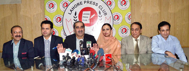 federal minister for railways addressing a press conference at lahore press club on october 3 2015 photo pid