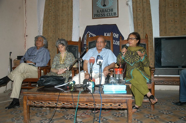 human rights lawyer asma jahangir addressing a press conference at karachi press club photo express