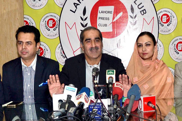 railways minister khwaja saad rafique holding a press conference photo inp