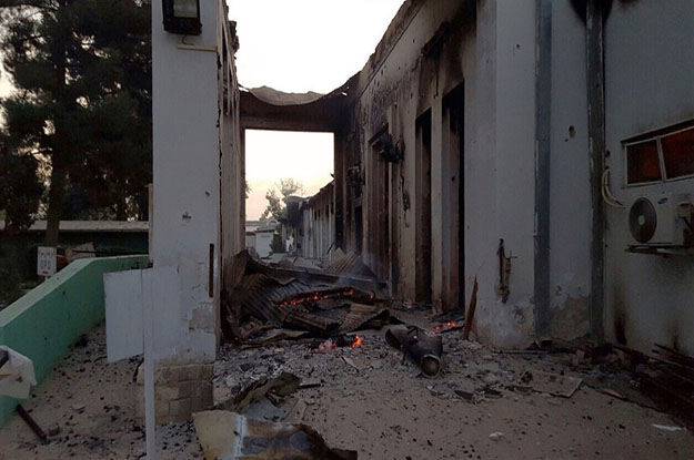 fires burn in part of the msf hospital in the afghan city of kunduz after it was hit by an air strike photo afp