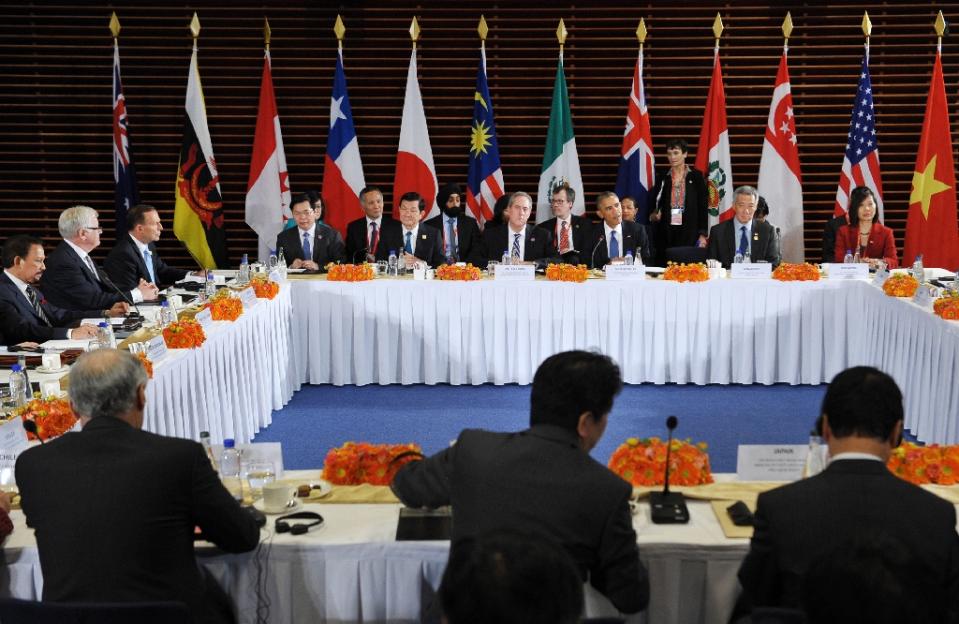 us president barack obama 3rd r taking part in a meeting with leaders from the trans pacific partnership tpp at the us embassy in beijing in 2014 photo afp