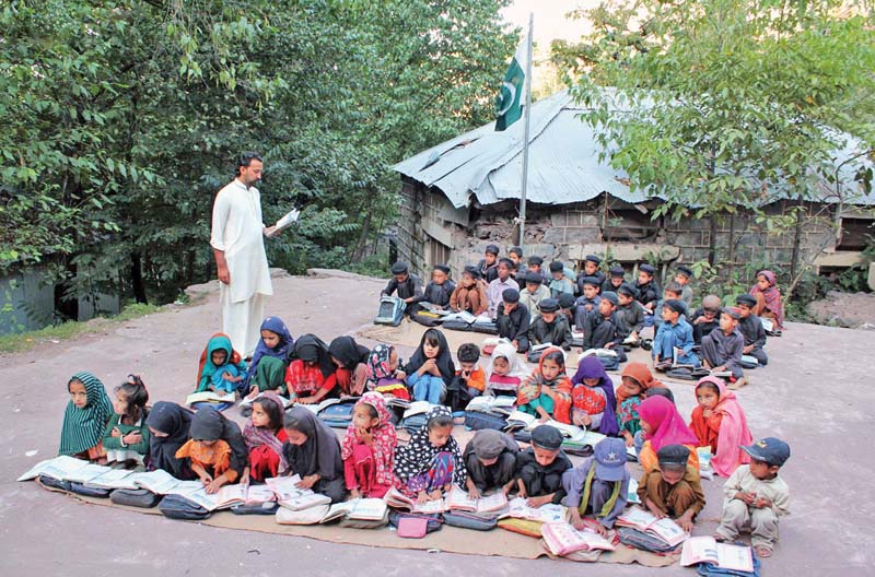students of a school in balakot still study under the sky 10 years after the building was destroyed in the earthquake photo online