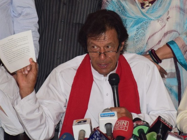 imran khan addresses a press conference in lahore on october 8 2015 photo waseem niaz express