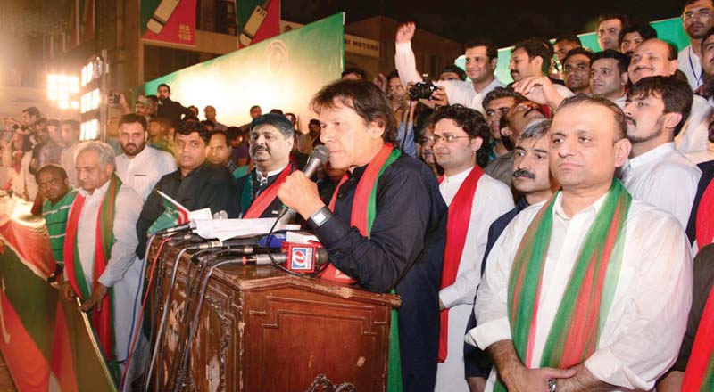 imran khan leads a campaign rally for na 122 by elections photo inp