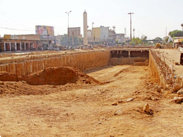 the construction of nazimabad underpass at golimar chowrangi has come to a complete halt due to lack of coordination and bureaucratic red tape the blame is being placed on the green line bus rapid transit brt system a project that has yet to materialise photo aysha saleem express the construction of nazimabad underpass at golimar chowrangi has come to a complete halt due to lack of coordination and bureaucratic red tape the blame is being placed on the green line bus rapid transit brt system a project that has yet to materialise photo aysha saleem express
