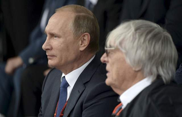 russian president vladimir putin l and formula one supremo bernie ecclestone watch the race during the russian f1 grand prix in sochi russia october 11 2015 photo reuters