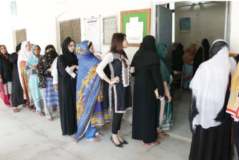 women in a queue at a polling station in dharampura photo shafiq malik express