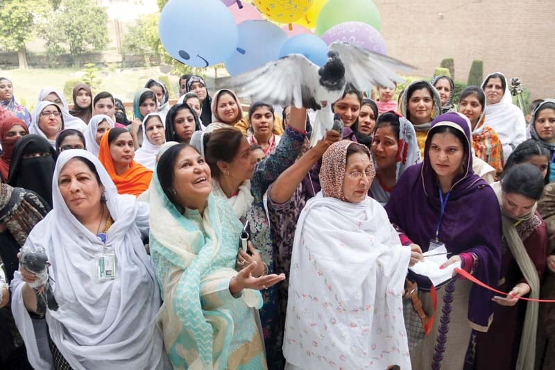 participants release pigeons at the commencement of hindko women conference photo muhammad iqbal express