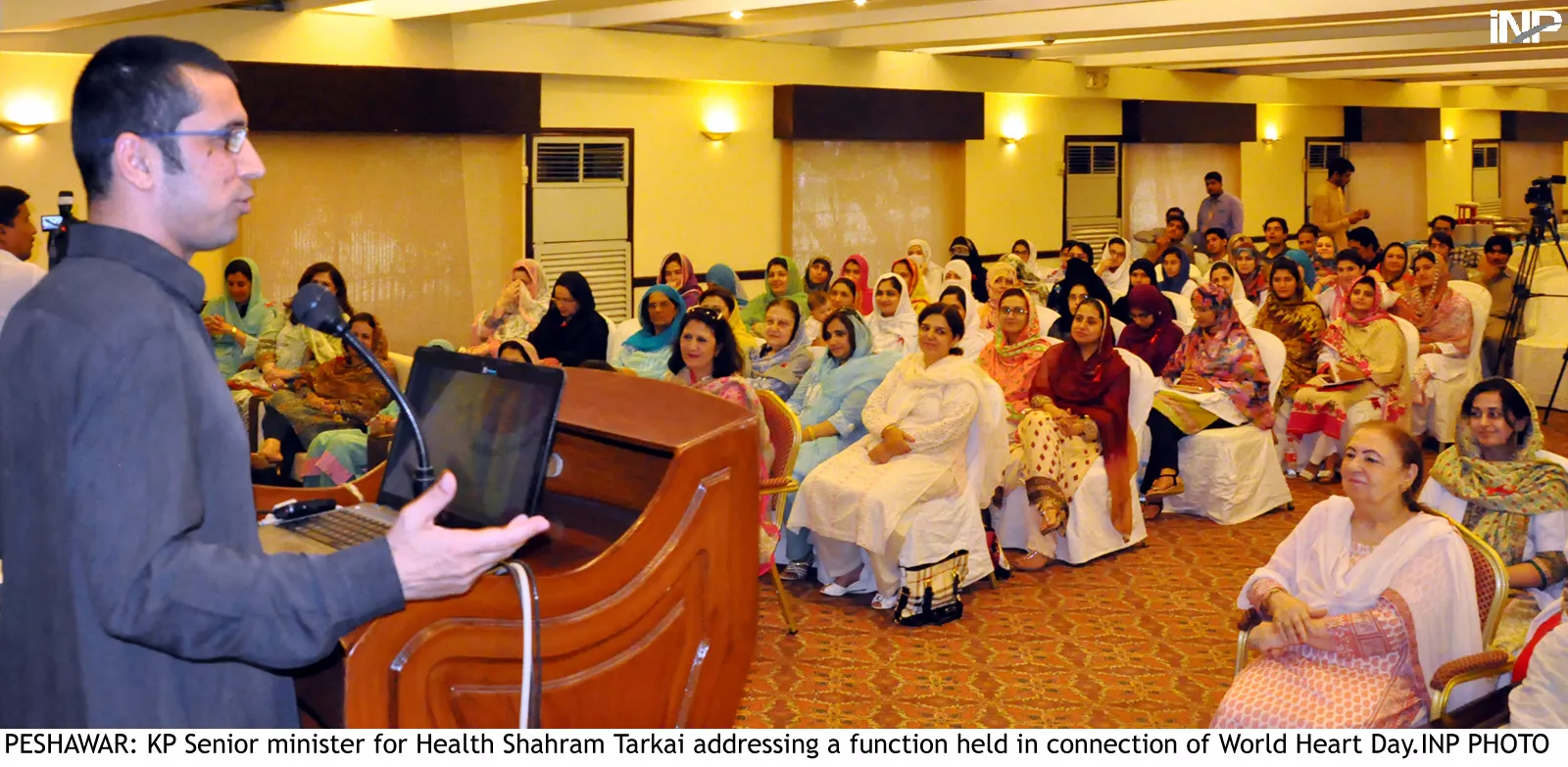 kp senior minister for health shahram tarkai addressing a function held in connection of world heart day photo inp kp senior minister for health shahram tarkai addressing a function held in connection of world heart day photo inp