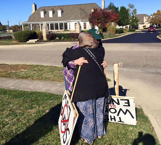 the woman was met with hugs outside the mosque facebook independent