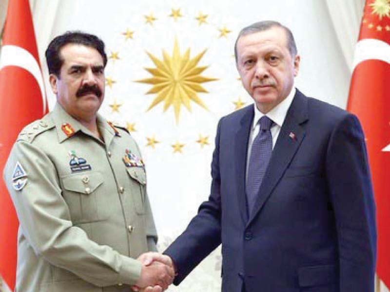 gen raheel sharif meets with turkish president recep tayyip erdogan in ankara on tuesday photo inp