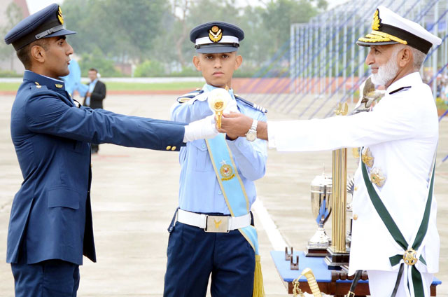 chief of naval staff admiral muhammad zakaullah awards sword of honour for overall best performance in college of flying training to pilot officer mohammad kashif during the graduation ceremony held at paf academy in risalpur on wednesday october 14 2015 photo ppi