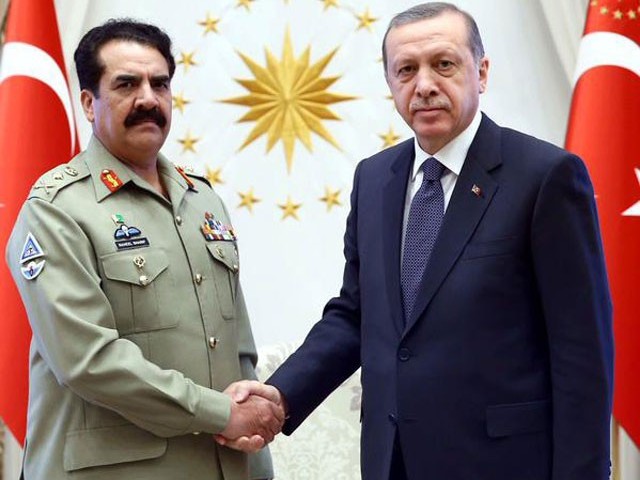 army chief general raheel sharif shakes hand with turkish president recep tayyip erdogan prior to the meeting on october 13 2015 photo ispr