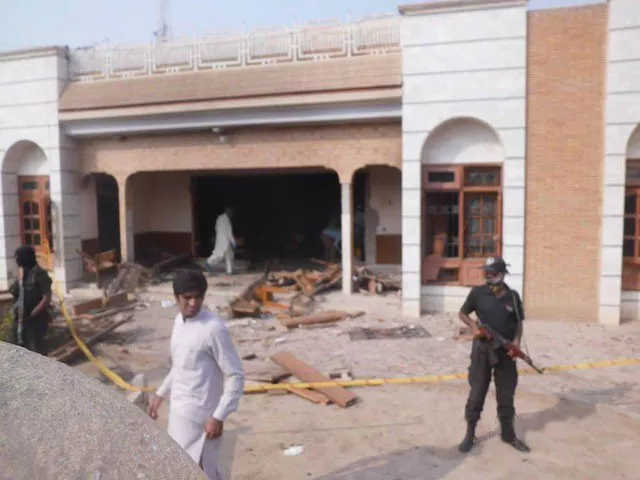 a view of the political office of pml n mna sardar amjad farooq khan khosa after a suicide attack was carried out on october 14 2015 photo express a view of the political office of pml n mna sardar amjad farooq khan khosa after a suicide attack was carried out on october 14 2015 photo express