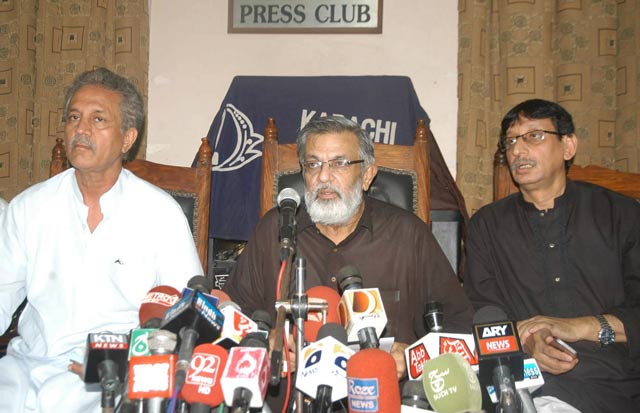 mqm leader rashid godil holding a press conference on october 16 2015 photo express