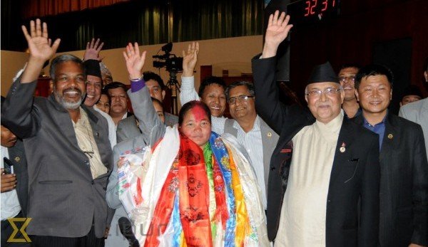 newly elected house speaker onsari gharti magar waves to media and well wisherslegislature parliament building in kathmandu on october 16 2015 photo courtesy kathmandu post