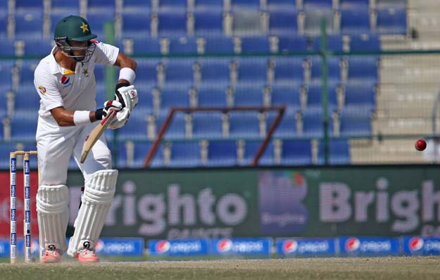 misbahul haq plays a shot during the fifth and final day 039 s play of the first cricket test match between pakistan and england photo afp