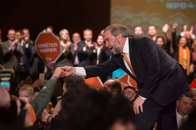 canadian new democratic party ndp leader tom mulcair greets supporters at a rally in montreal on october 18 2015 photo afp canadian new democratic party ndp leader tom mulcair greets supporters at a rally in montreal on october 18 2015 photo afp